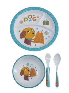 Ensemble de vaisselle pour enfants avec assiette et bol en forme de chien de dessin animé, avec fourchette et cuillère, sans BPA, en gel de silice avec poignée, 2-4 ans - Product Image 1