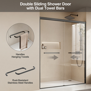 Cabine de douche élégante à double porte coulissante 58-60 pouces, verre trempé 6 mm avec barre porte-serviettes finition chromée - Product Image 1
