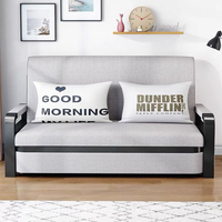 Sofá Cama Seccional de Madera Maciza de Doble Uso, Juego de Cama Individual Telescópico Convertible y Plegable en Tela, Multifuncional para Sala de Estar