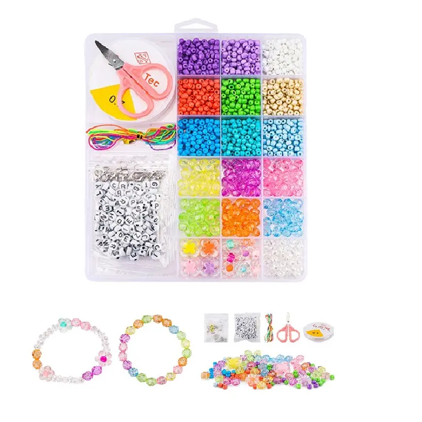 Leemook Kit manik-manik DIY, Set manik-manik untuk perhiasan gelang membuat Kit kalung warna-warni mainan anak perempuan DIY