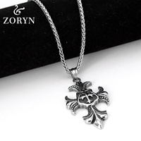 Colliers pendentifs croix Fleur-de-lis en acier inoxydable étanche, bijoux de mode gothiques punk vintage en acier titane pour hommes