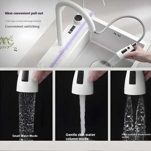 Nuevo producto, <span class=keywords><strong>llave</strong></span> de Piano blanca de una pieza, pantalla Digital, dos grifos de cascada, fregadero de cocina de cerámica con arandela de taza automática - Product Image 3