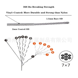 Stainless Steel Wire Rope Kit 165 Ft Vinyl Coated With <b>Hooks</b> And Hardware For <b>Car</b> Roof Rack Installation - Product Image 3