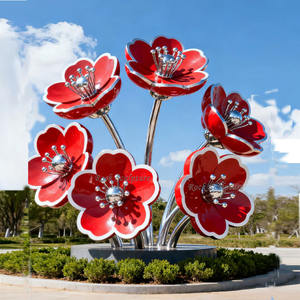 نافورة منحوتة على شكل زهرة اللوتس الكبيرة مصنوعة من الفولاذ المقاوم للصدأ، تمثال فني معدني مخصص لتزيين الحدائق - Product Image 4