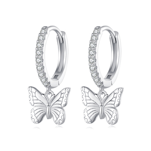 Pendientes de Aro de Aleación Plateada con Dije de Mariposa y Cristales de Estrás, Joyería de Moda para Mujer, Regalo - Product Image 1