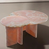 NANWEI Table basse de salon sur mesure, côté centre, design moderne et luxueux, en marbre d'onyx rose