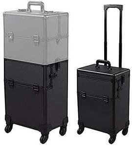 Valise de maquillage professionnelle 3 en 1, 4 roues, en aluminium, valise de maquillage cosmétique roulante, boîte à roulettes verrouillable - Product Image 3