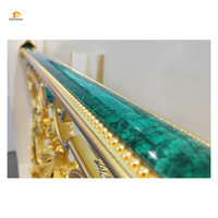 Balustrade d'escalier en pierre Semi-précieuse personnalisée, main courante en laiton Malachite vert