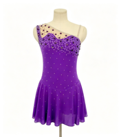 Robe de patinage artistique violette avec strass, bretelles asymétriques, dos en maille, costume de patinage sur glace pour filles et femmes