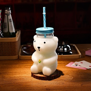 Đa-màu hat 20oz nước giải khát kính chịu nhiệt Dễ thương Gấu Glass <span class=keywords><strong>cup</strong></span> với rơm - Product Image 5