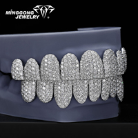 Nouvel ensemble de grillz dentaires Minggong en argent sterling avec moissanite couleur D VVS, design nid d'abeille, bijoux fins tendance hip-hop