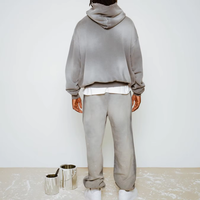 Streetwear personnalisé Survêtements grande taille Ensemble confortable de sweat à capuche vieilli délavé à l'acide survêtement décontracté gris à épaules tombantes délavé