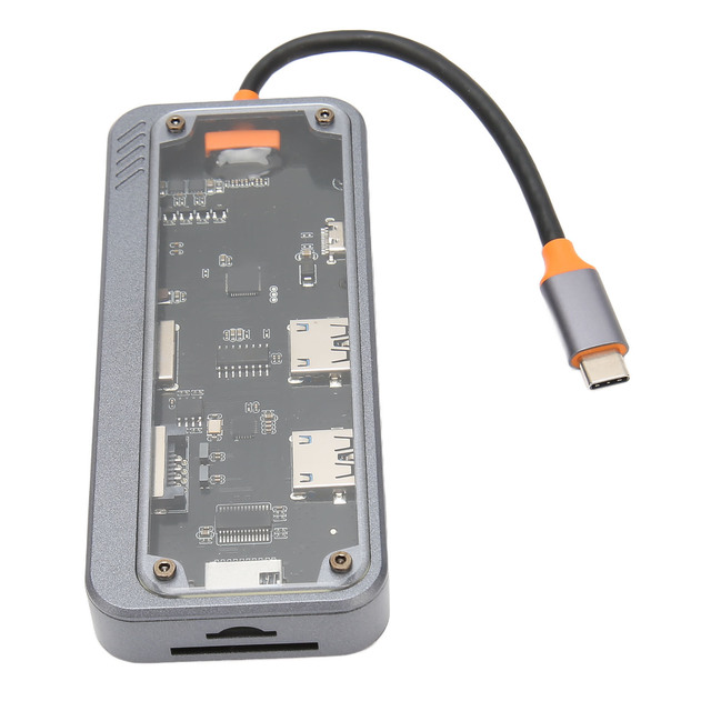 Transparent USB C HUB 1000M RJ45 Network Port PD100W Type C HUB Docking Station Splitter Type C to HDMI-compatible Adapter