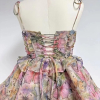 Vente en Gros de Vêtements pour Femmes d'Été à Lacets Bretelles Noeud Imprimé Robes Courtes de Princesse