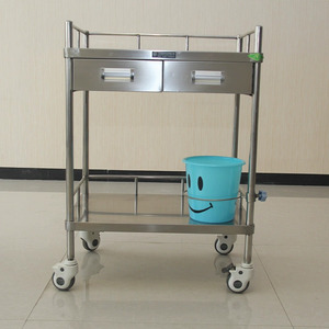 Chariot médical en acier inoxydable Detai Technology à double tiroir avec roulettes, chariot à instruments médicaux pour usage infirmier - Product Image 2