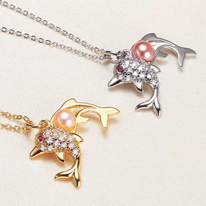 Strength Factory Little Sea Lion Freshwater Pearl <b>Pendant</b> <b>Necklace</b> Gold Inlaid <b>Fine</b> Jewelry Stall Supply - Product Image 4