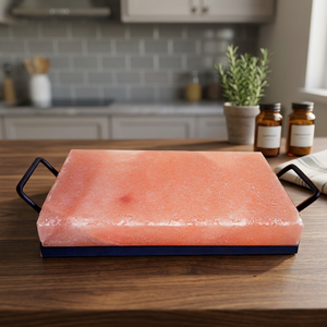Vente flash - Pierre à cuisiner en sel de l'Himalaya raffiné, qualité supérieure, support en fil d'acier inoxydable, 30x20x5cm - Product Image 1