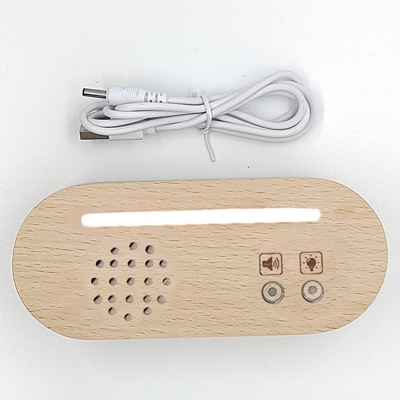 Mobile Phone Control Music Player Oval Solid Wooden Base for 3D Night Light Touch Sensor Rechargeable Battery Warm White