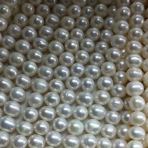 Collier de perles d'eau douce semi-finies, 7-8 mm, presque rondes, blanches, avec défauts, vente en gros - Product Image 1