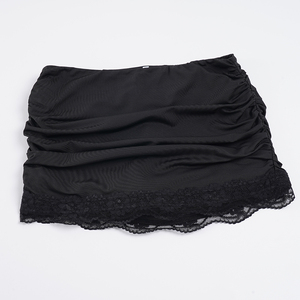 กระโปรงมินิถักนิตติ้งสีพื้นแต่งลูกไม้สไตล์หวานๆ สำหรับผู้หญิง - Product Image 3