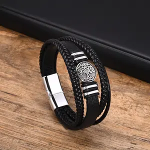 Jewelry Viking Multilayer Handmade Braided Leather Bracelets Tree Of Life Bracelet Men