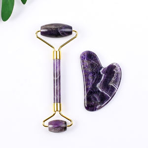 Gaya populer kristal ungu alami Gua Sha <span class=keywords><strong>Roller</strong></span> batu Amethyst <span class=keywords><strong>Roller</strong></span> Guasha pemijat grosir rol giok dan Set Gua Sha - Product Image 3
