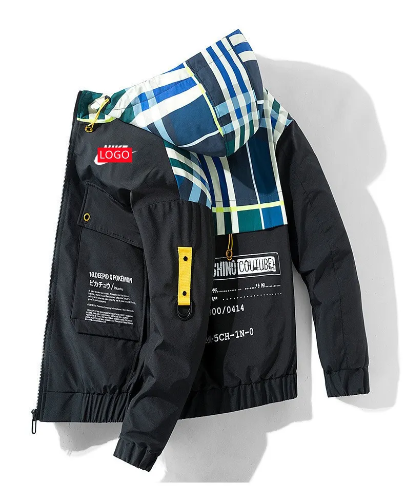 OEM Custom Design Fashion Male Designer Jacket hooded Blocking Casual plus size Coat zipper Coat Winter for Men Clothing