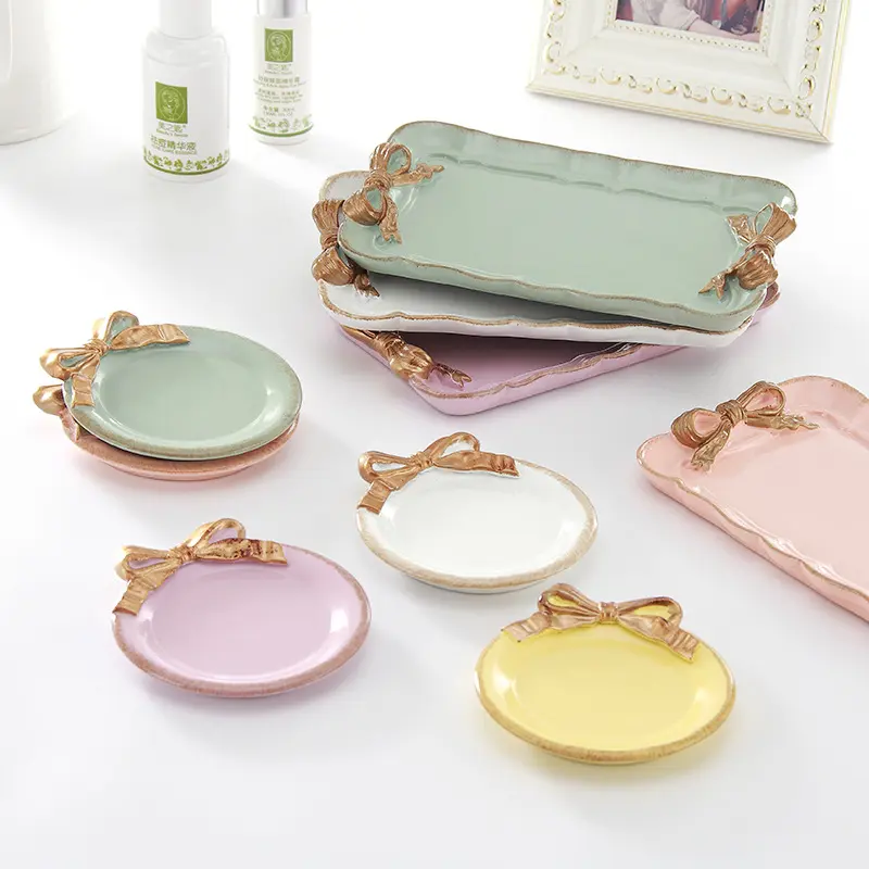 Home Furnishing Customized Resin Bow Round Square Jewelry Display Tray Ring Dish