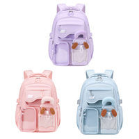 Sac à dos scolaire en peluche violet motif chiot de dessin animé avec poche arrière dissimulée pour enfants de l'école primaire - En stock
