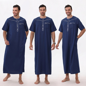 Nouveautés 2026 : <span class=keywords><strong>Djellaba</strong></span> marocaine de luxe pour homme, brodée, à manches courtes, avec poches, robe musulmane pour usage quotidien et Aïd - Product Image 1