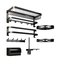 CF Kit d'accessoires de salle de bain pliants en aluminium noir mat Ensemble auto-adhésif de 7 pièces avec toilettes en céramique Raccords de salle de bain