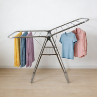 Séchoir à linge sur pied en acier inoxydable double couche, pliable, avec porte-serviettes à ailes de mouette, personnalisable