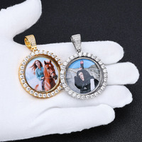 NUOYA 925 Sterling Silver Moissanite Photo Pendentif Double Face Cercle Rotatif Glacé Personnalisé Mémoire Bijoux Cadeau pour Femmes