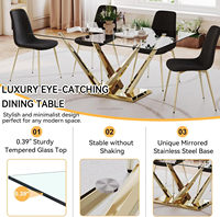 Nouvelle arrivée ensemble de table à manger rectangulaire de luxe avec plateau en verre trempé doré et ensemble de chaises pour la cuisine à domicile ou le restaurant