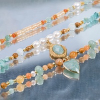 Collier en pierre naturelle amazonite vert menthe, perles de bambou, collier perlé DIY, style bohème, design de niche estival Woying
