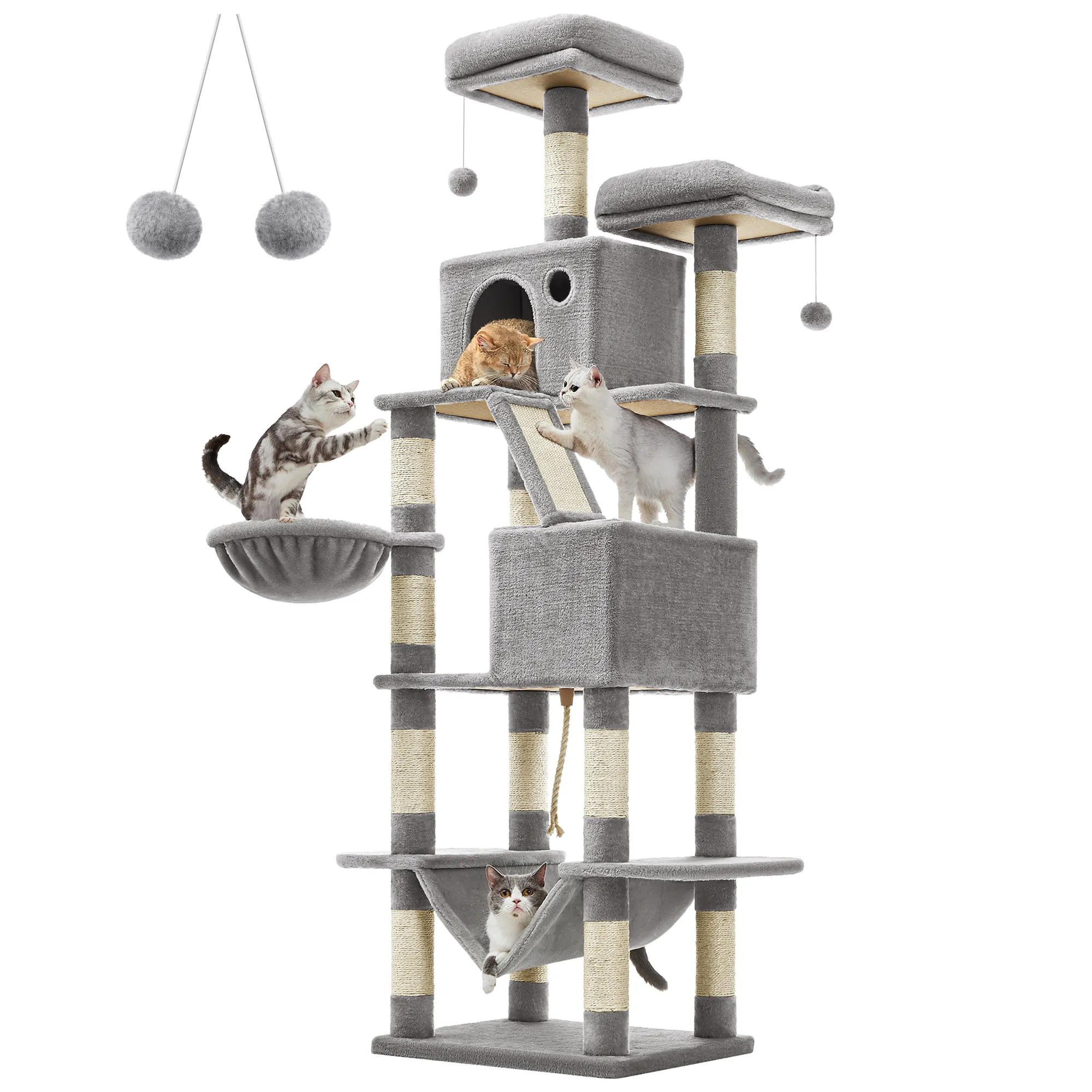Feandrea Multi Level cat tree Condo for Indoor Cats 206 cm Large Cat Tower with 13 Scratching Posts