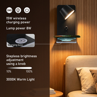 Lampe murale minimaliste pour chambre à coucher, avec variateur rotatif, charge sans fil, USB Type-C, éclairage d'ambiance, applique murale