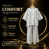 Ensemble deux pièces pour femme à pois, chemise boutonnée et pantalon large en coton, tenue d'été
