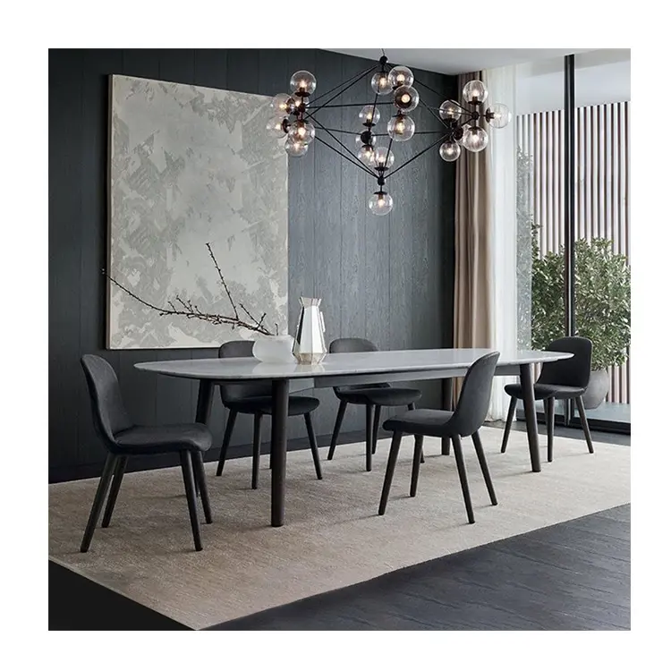 Nordic Eetkamer Meubels Italië Geïmporteerd Massief Hout Ash Tafel Benen Crème Wit Natuur Marmer Top Luxe Eettafel Moderne