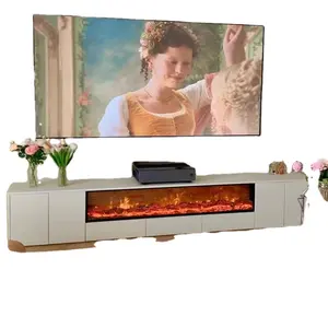 Modern Simulated Flame TV Stand Decorative Cabinet Electric Fireplace Design Rock Marble Top Coffee Table