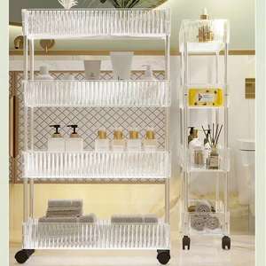 Meuble <span class=keywords><strong>de</strong></span> rangement <span class=keywords><strong>de</strong></span> <span class=keywords><strong>salle</strong></span> <span class=keywords><strong>de</strong></span> <span class=keywords><strong>bain</strong></span> à quatre niveaux en <span class=keywords><strong>plastique</strong></span> sur roulettes, chariot anti-humidité pour étagère <span class=keywords><strong>de</strong></span> toilettes étroite - Product Image 2