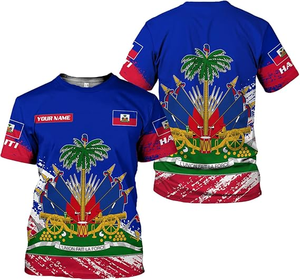 Wholesale Custom Haitian Flag T-Shirt Polyester Fabric Short Sleeve Haiti T-Shirt for Men &amp; Women Haitian <strong>Pride</strong> <strong>Tshirt</strong> - Product Image 5