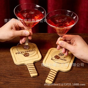 Wooden Pickleball Racket Coaster Solid Wood Insulation Drink <b>Mat</b> For Home <b>Bar</b> Use - Product Image 1