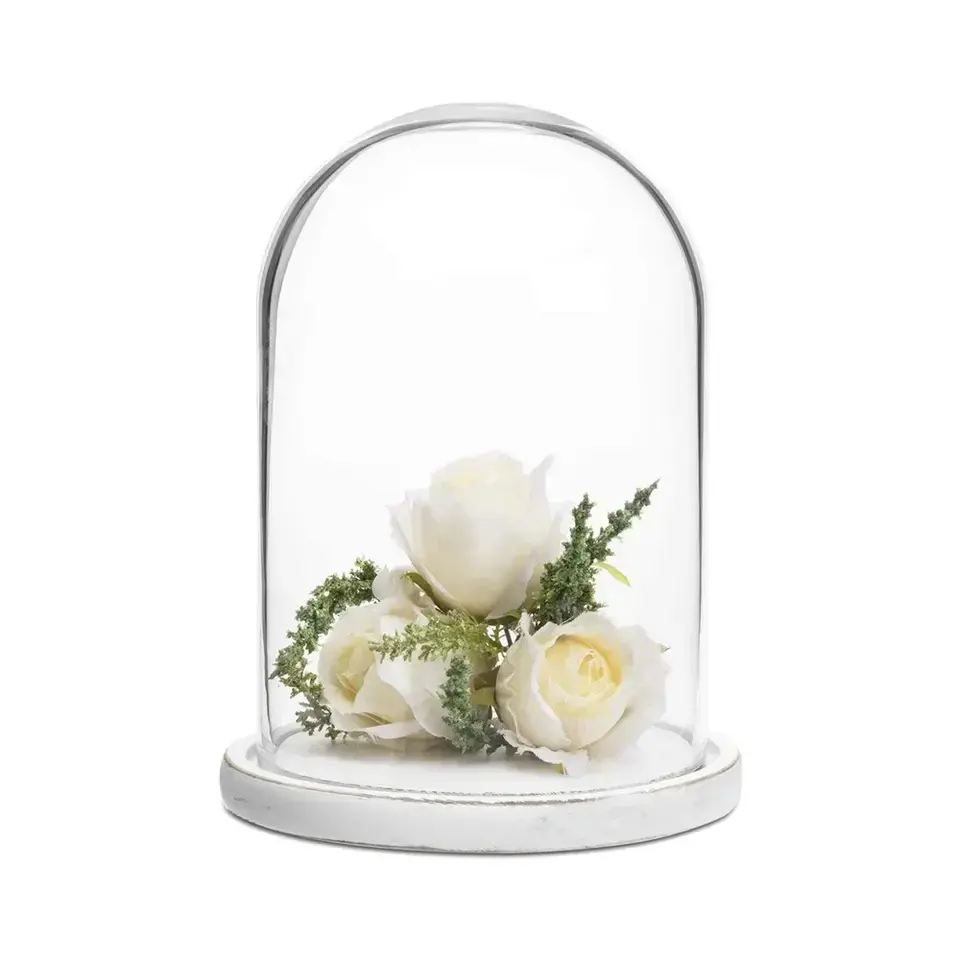 Verschiedene Größen bleifreie Klarglas kuppel mit Holz sockel für Display Christmas Valentines Gift