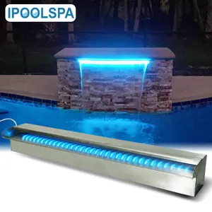 Outdoor 304 Stainless Steel Pool Water Sheer Descent Garden Pond Waterfall Spillway With RGB LED Light Cascada piscina