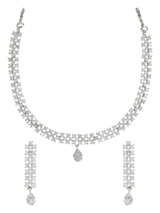 Elegante Collar de Cadena con Circonitas Cúbicas Plateadas y Diamantes Americanos con Aretes para Mujer, Joyería para el Día de San Valentín - Product Image 5