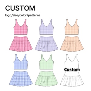 2026 Toddler Two-Piece Set V-Neck Crop <b>Top</b> with Rolled <b>Bubble</b> <b>Hem</b> Skirt Soft Stretch Daily Wear Ready - Product Image 1
