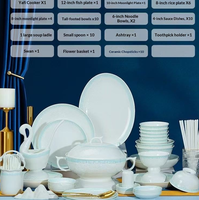 Service de table carré en porcelaine fine bleu clair, style américain, émaillé, or 24 carats, peint à la main, compatible lave-vaisselle/micro-ondes/four, pour mariage