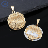 Pendentif bicolore en or plaqué or 18 carats, micro-pavé de zircon, motif Zamzam Well & Kabba, pendentif miniature mosquée islamique pour hommes et femmes