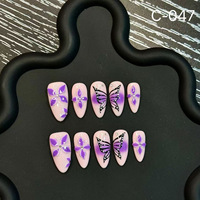 Ongles à presser faits main de luxe, élégants et best-sellers, avec motifs floraux en relief 3D, lignes peintes à la main et pois, prêts à poser